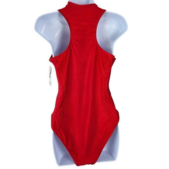 Charmo Womens High Neck Zipper Full Coverage One Piece Swimsuit Size Medium Red - Picture 5 of 11